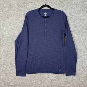 Fabletics Shirt Mens Medium Blue Long Sleeve Tshirt Henley Ribbed Knit‎ Casual